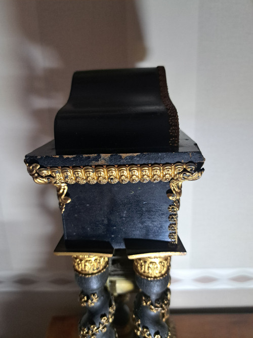 Old Napoleon 3 Portico Clock with Boulle Marquetry