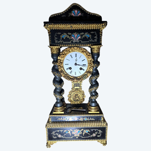 Old Napoleon 3 Portico Clock with Boulle Marquetry