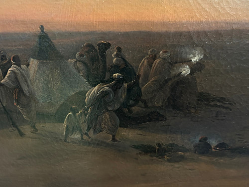 F-A Biard (1798-1882) After - Großes orientalistisches Gemälde Biwakszene um 1850