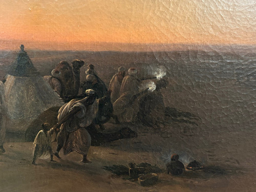 F-A Biard (1798-1882) After - Großes orientalistisches Gemälde Biwakszene um 1850