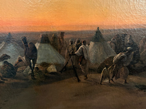 F-A Biard (1798-1882) After - Großes orientalistisches Gemälde Biwakszene um 1850