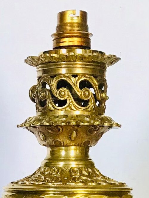 Paire de lampes en laiton et bronze doré 19ème 