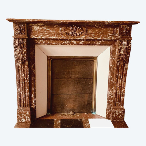 Louis XVI Style Fireplace In Speckled Red Marble 20th Century