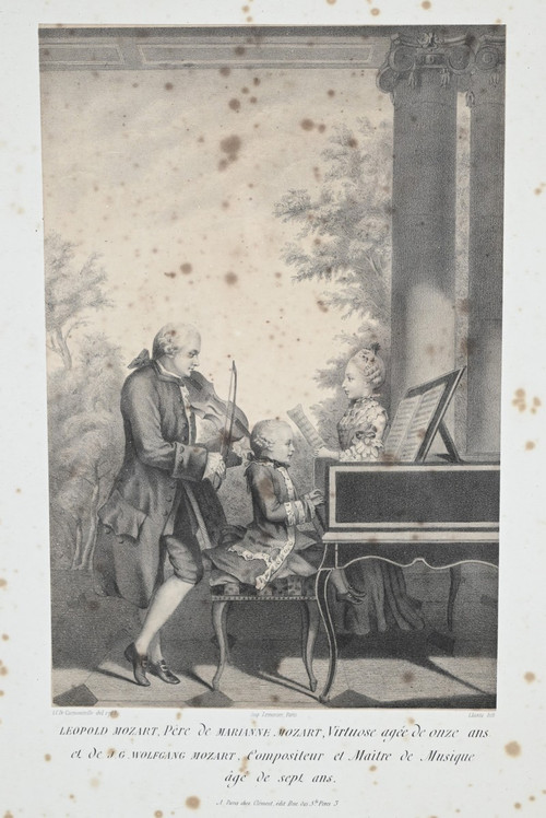 Engraving of the Mozart Family, Imprimerie Lemercier – Mid-19th century