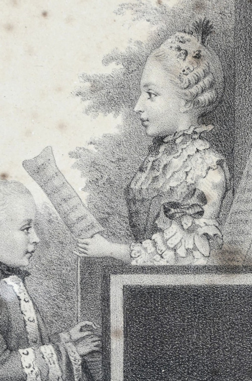 Engraving of the Mozart Family, Imprimerie Lemercier – Mid-19th century