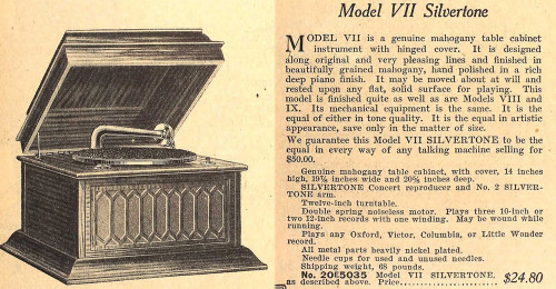 Phonographe Silvertone Model VII en Acajou – 1920