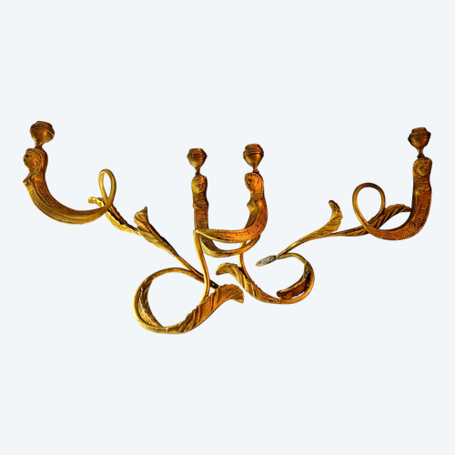 Pair of excellent sconces with two facing candles in gilded wood and metal from Egypt 19th century