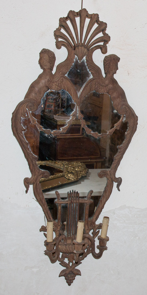 Grande Paire d'Appliques à Miroir En Acajou Italie Circa 1850