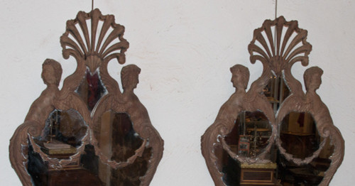 Grande Paire d'Appliques à Miroir En Acajou Italie Circa 1850