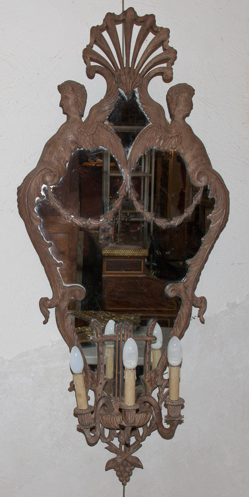 Grande Paire d'Appliques à Miroir En Acajou Italie Circa 1850