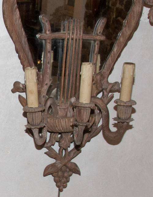 Grande Paire d'Appliques à Miroir En Acajou Italie Circa 1850