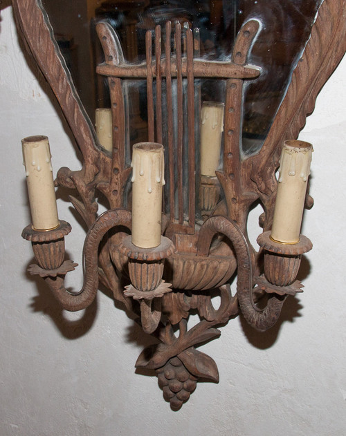 Grande Paire d'Appliques à Miroir En Acajou Italie Circa 1850