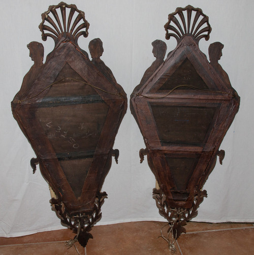 Grande Paire d'Appliques à Miroir En Acajou Italie Circa 1850