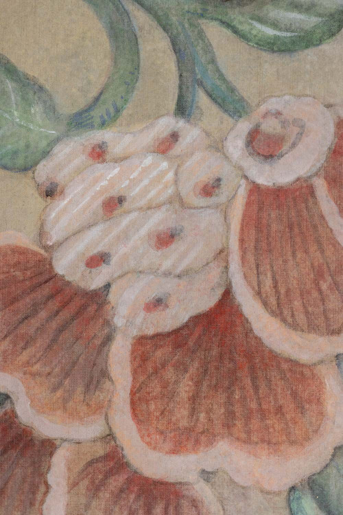 Painted canvas representing a chameleon. Contemporary work.