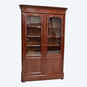  Libreria Vetrina impiallacciata in Mogano Maculato - Fine XIX Secolo