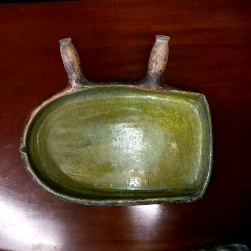 Lèchefrite terre cuite vert vernissé 19ème 