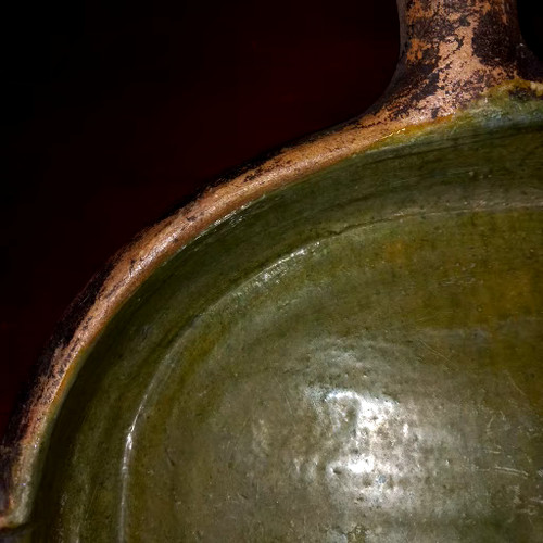 Lèchefrite terre cuite vert vernissé 19ème 