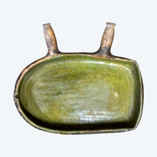 Lèchefrite terre cuite vert vernissé 19ème 