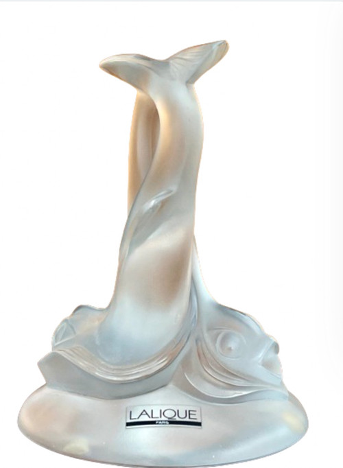 LALIQUE France, crystal paperweight: double dolphins.