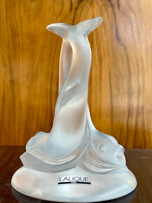 LALIQUE France, crystal paperweight: double dolphins.