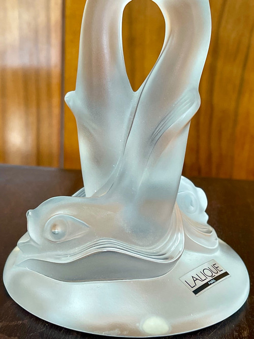 LALIQUE France, crystal paperweight: double dolphins.