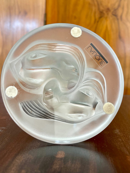LALIQUE France, crystal paperweight: double dolphins.