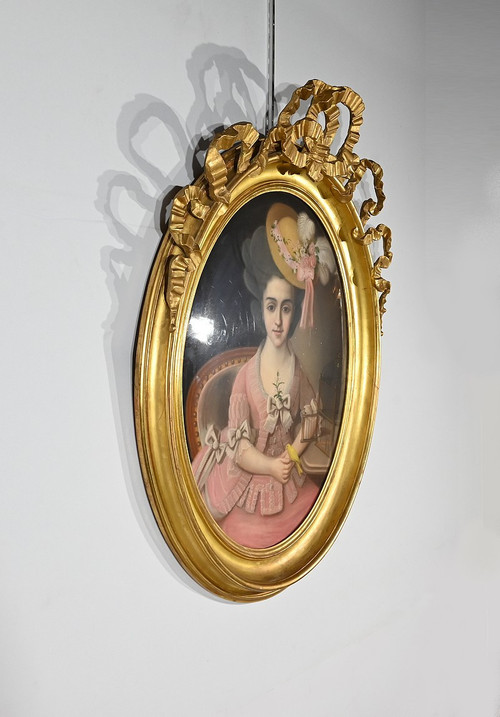 Bedeutendes Pastell „Das Mädchen mit dem Kanarienvogel“, französische Schule des 19. Jahrhunderts