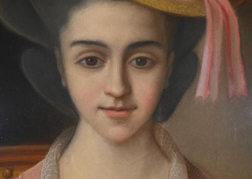 Bedeutendes Pastell „Das Mädchen mit dem Kanarienvogel“, französische Schule des 19. Jahrhunderts