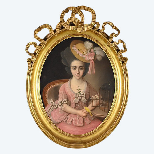 Important Pastel “The Girl with the Canary”, 19th century French school