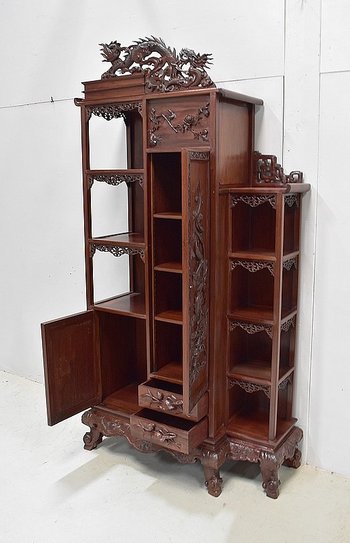  Mobiletto atipico asiatico, origine Vietnam, in mogano massiccio - Fine XIX secolo