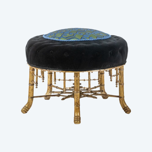 Pouf in gilded wood in imitation of bamboo. Circa 1880.