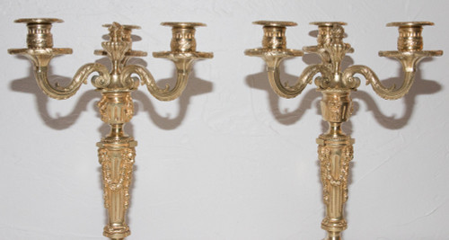 Paire De Chandeliers En Bronze Doré Henri Picard