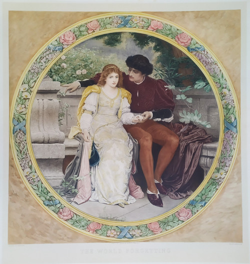 The Lovers  Watercolored Photogravure Romantic Old Print 19th C
