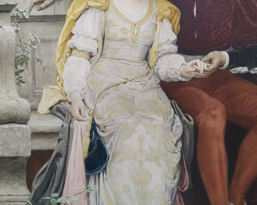 The Lovers  Watercolored Photogravure Romantic Old Print 19th C