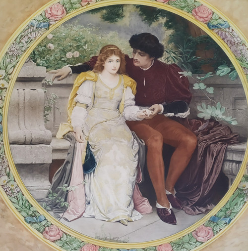 The Lovers  Watercolored Photogravure Romantic Old Print 19th C