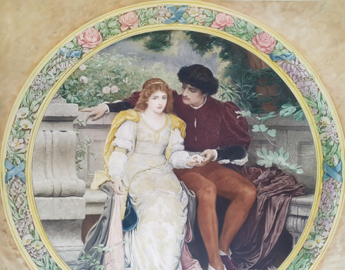 The Lovers  Watercolored Photogravure Romantic Old Print 19th C