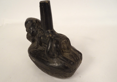 Erotic Pre-Columbian Vase Characters Culture Chimu Peru Terracotta Black