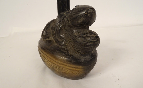 Erotic Pre-Columbian Vase Characters Culture Chimu Peru Terracotta Black