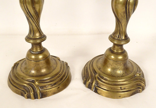 Coppia di Candelieri Stemma Luigi XV Stemma in Bronzo Flambeaux XVIII Secolo