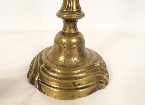 Coppia di Candelieri Stemma Luigi XV Stemma in Bronzo Flambeaux XVIII Secolo