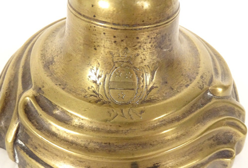 Coppia di Candelieri Stemma Luigi XV Stemma in Bronzo Flambeaux XVIII Secolo