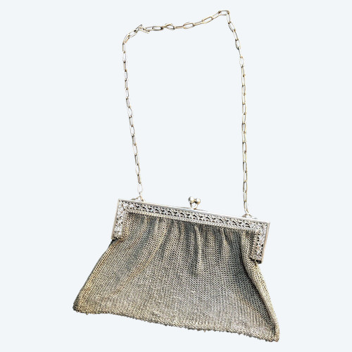 Aumoniere bag in solid silver late 19th century