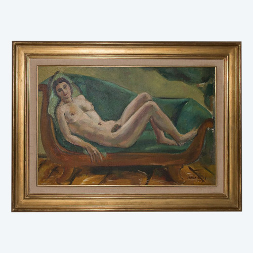   "Naked woman at the chaise longue" - Jules CAVAILLES dated 1923