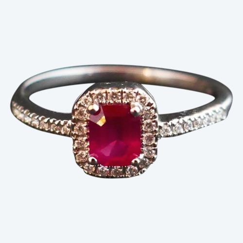 Ring Set with a Ruby, Diamond Surround.