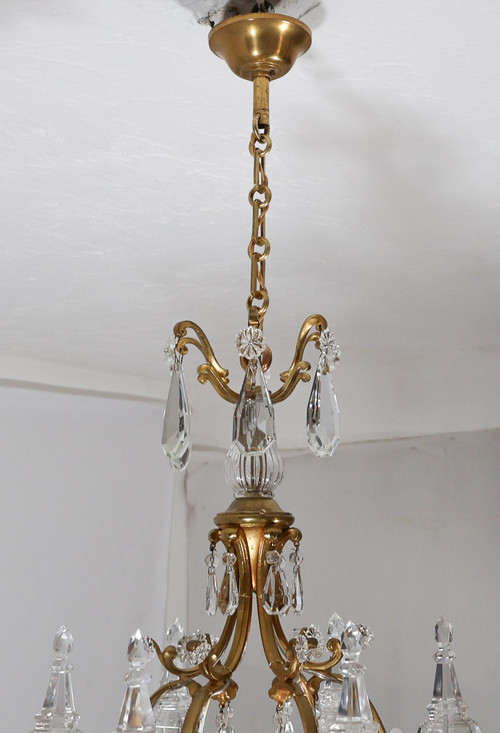 Lustre En Bronze Et Cristal Signé Baccarat Fin XIXe