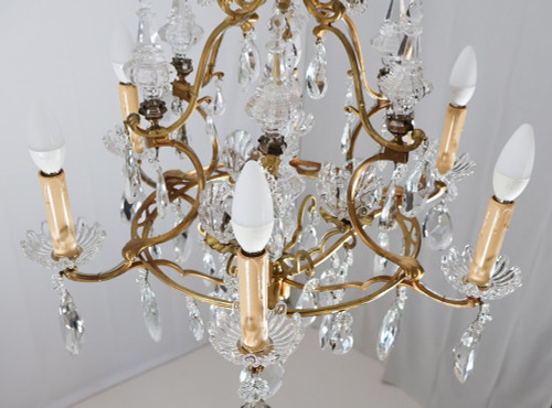 Lustre En Bronze Et Cristal Signé Baccarat Fin XIXe
