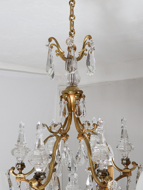 Lustre En Bronze Et Cristal Signé Baccarat Fin XIXe