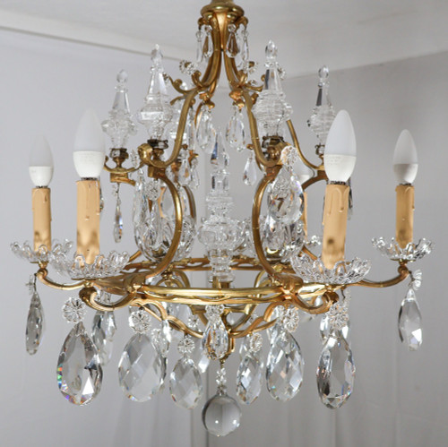 Lustre En Bronze Et Cristal Signé Baccarat Fin XIXe
