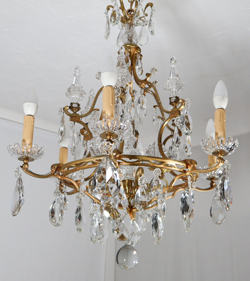 Lustre En Bronze Et Cristal Signé Baccarat Fin XIXe