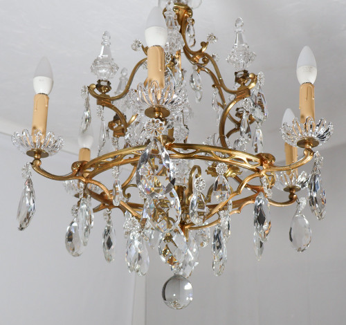 Lustre En Bronze Et Cristal Signé Baccarat Fin XIXe